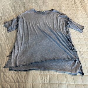 Umgee Blue Short Sleeve Top Size XL Lagenlook Boho Hippie Casual Loose